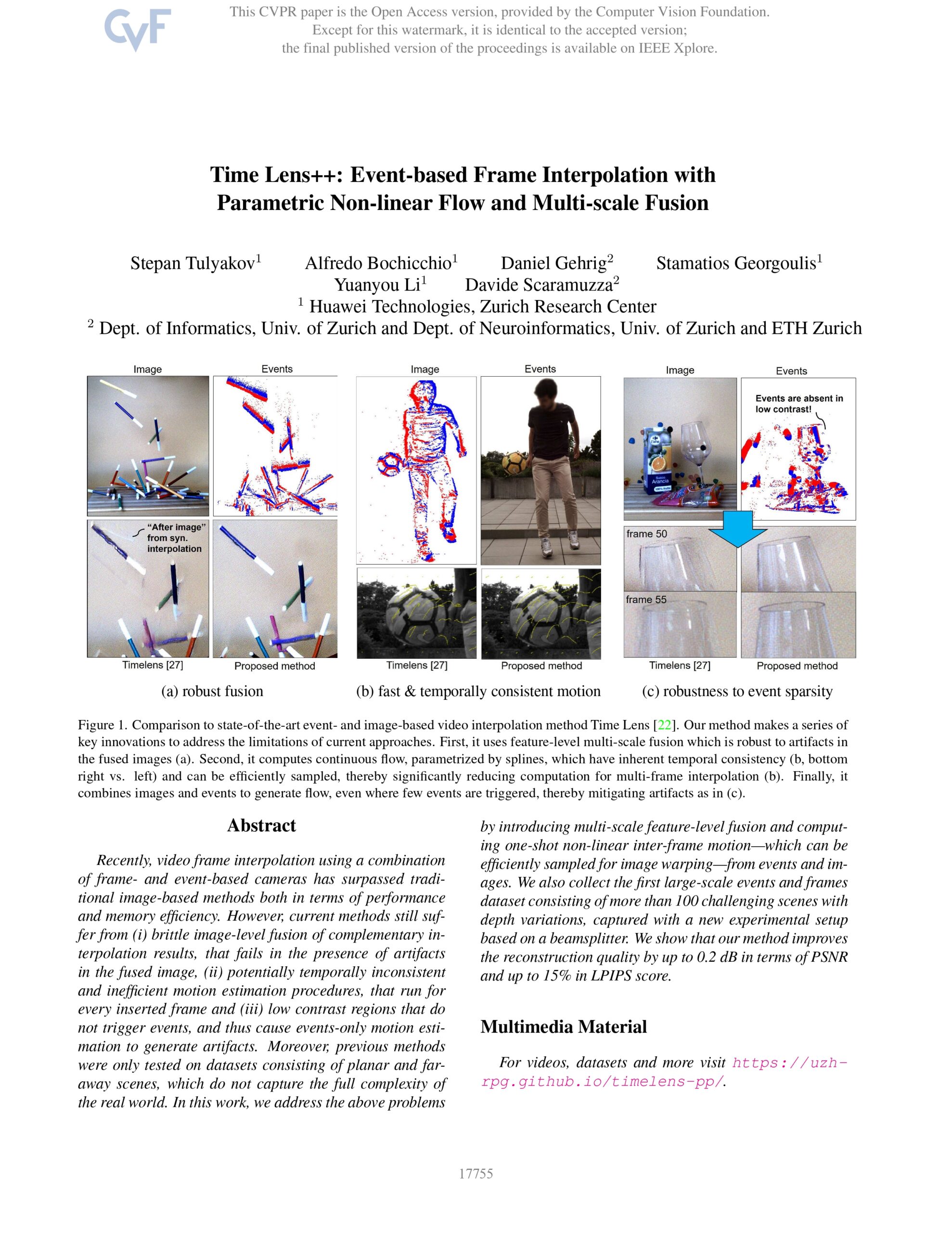 Time Lens++: Event-based Frame Interpolation with Parametric Non-linear Flow and Multi-scale Fusion